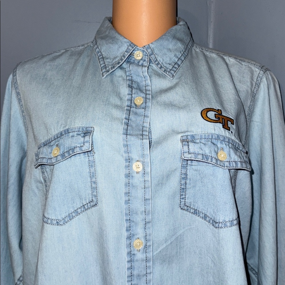 Antigua Georgia Tech Denim Button-Up Shirt - Size XXL - Picture 2 of 7